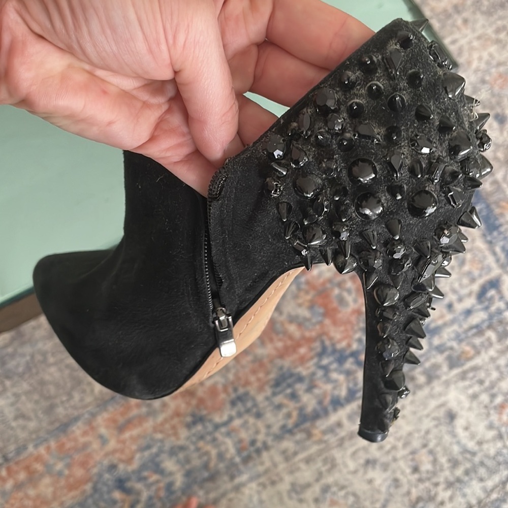 Black Studded Suede Ankle Booties - Women